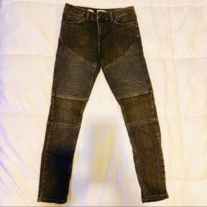 Washed black biker jeans